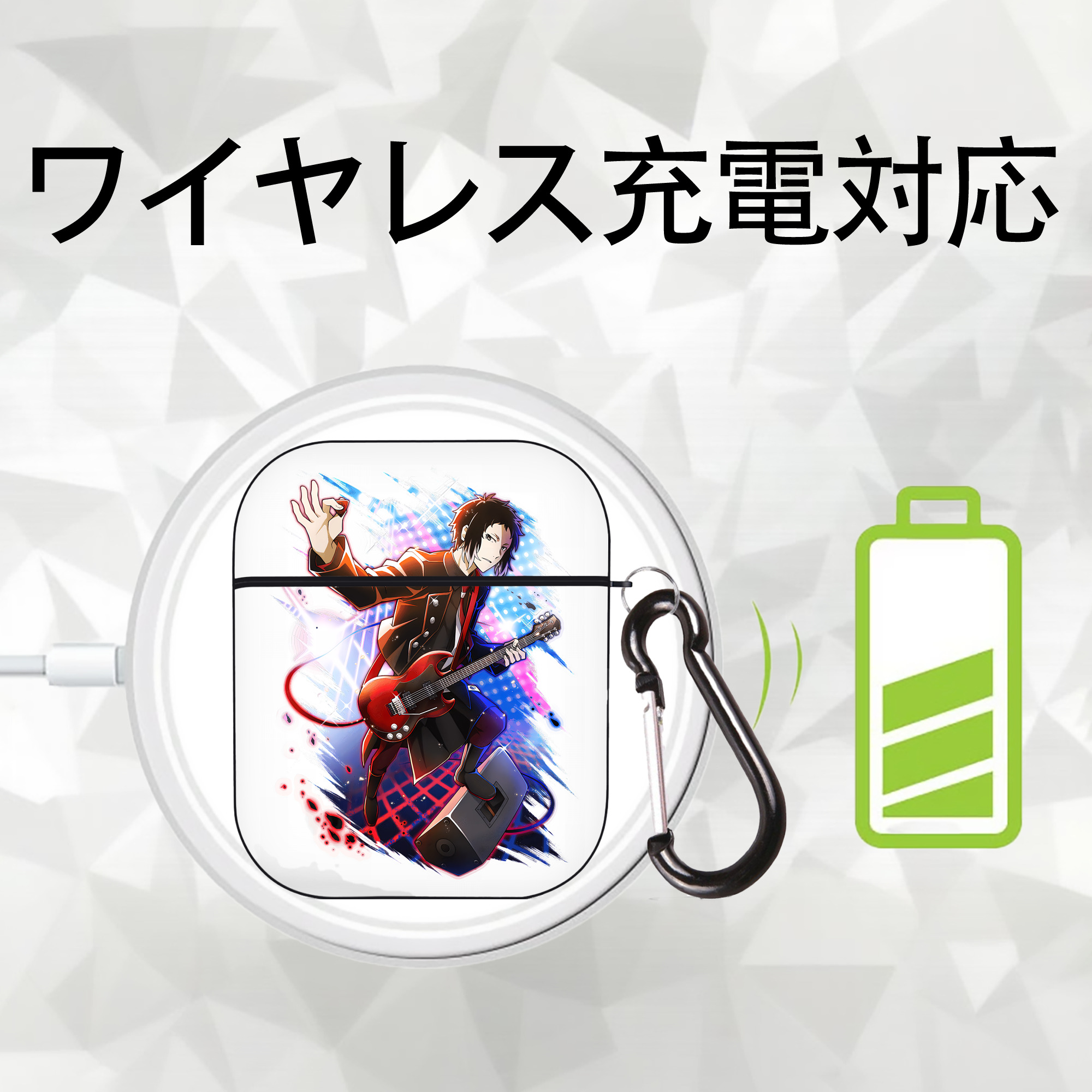 文豪ストレイドッグス Bungo Stray Dogs AirPods 第2世代保護ケース ハードシェル ブラック 耐衝撃・防指紋・カラビナ付き