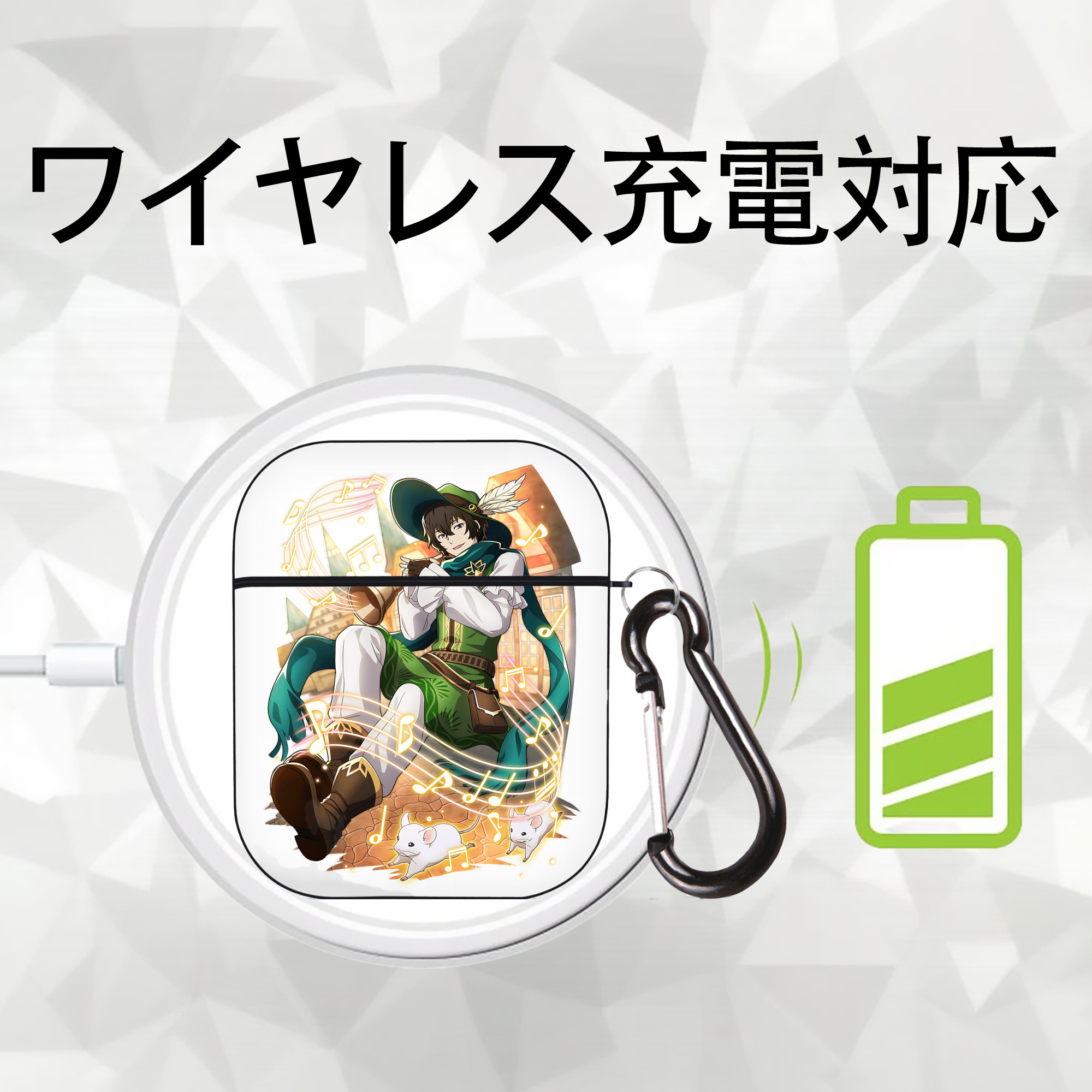 文豪ストレイドッグス Bungo Stray Dogs AirPods 第2世代保護ケース ハードシェル ブラック 耐衝撃・防指紋・カラビナ付き