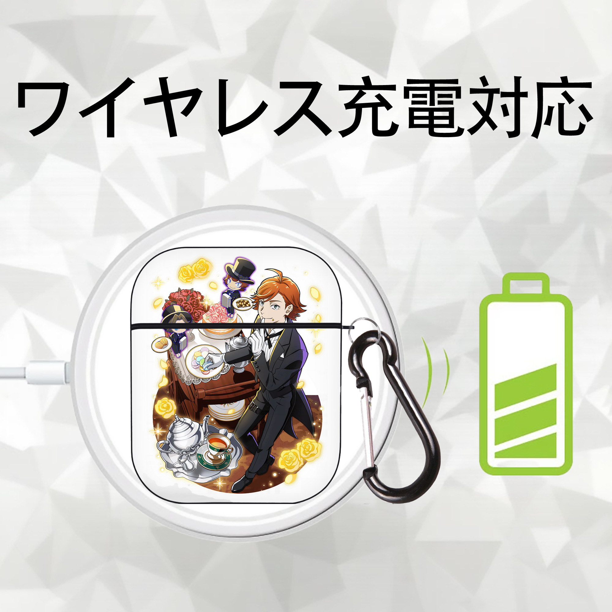 文豪ストレイドッグス Bungo Stray Dogs AirPods 第2世代保護ケース ハードシェル ブラック 耐衝撃・防指紋・カラビナ付き