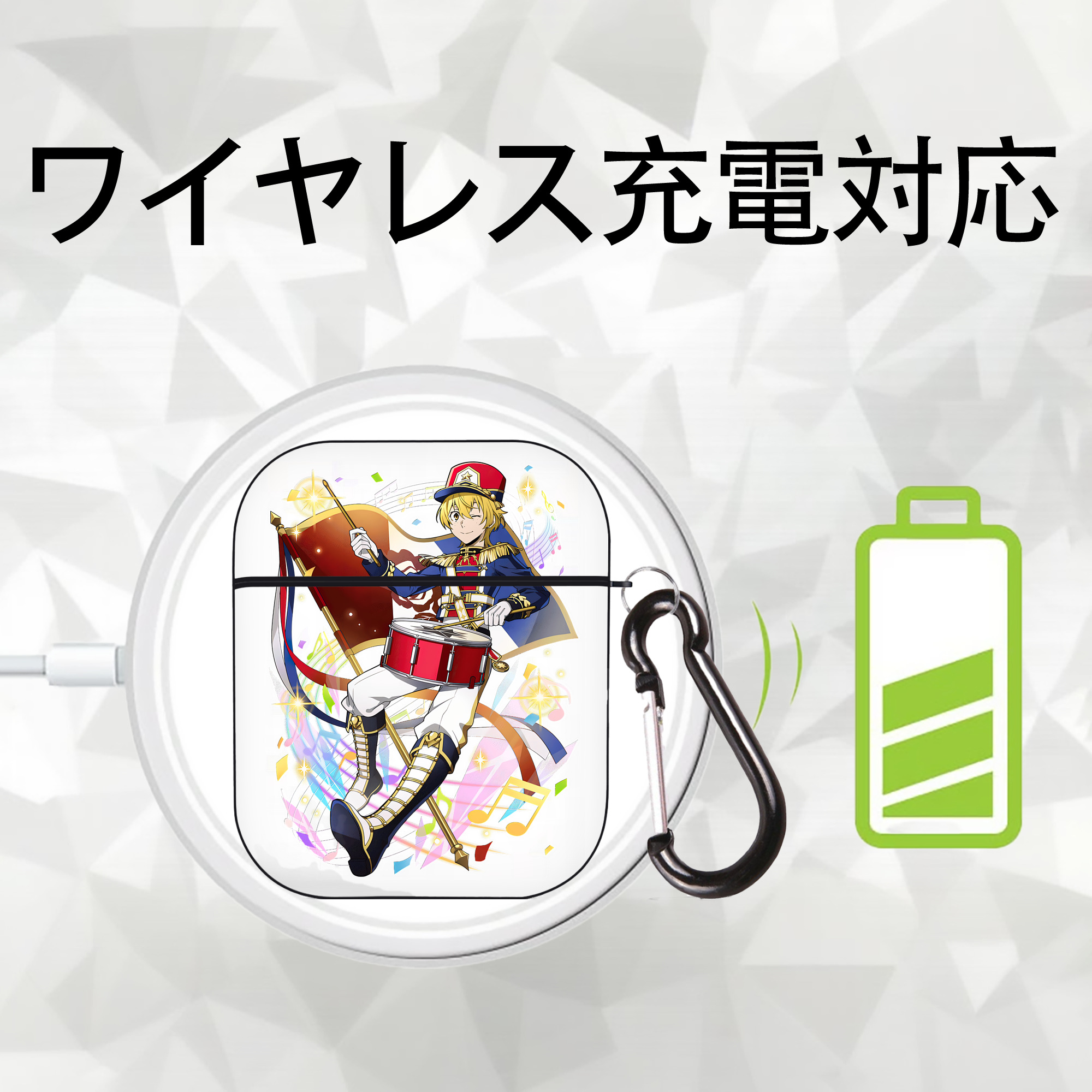 文豪ストレイドッグス Bungo Stray Dogs AirPods 第2世代保護ケース ハードシェル ブラック 耐衝撃・防指紋・カラビナ付き