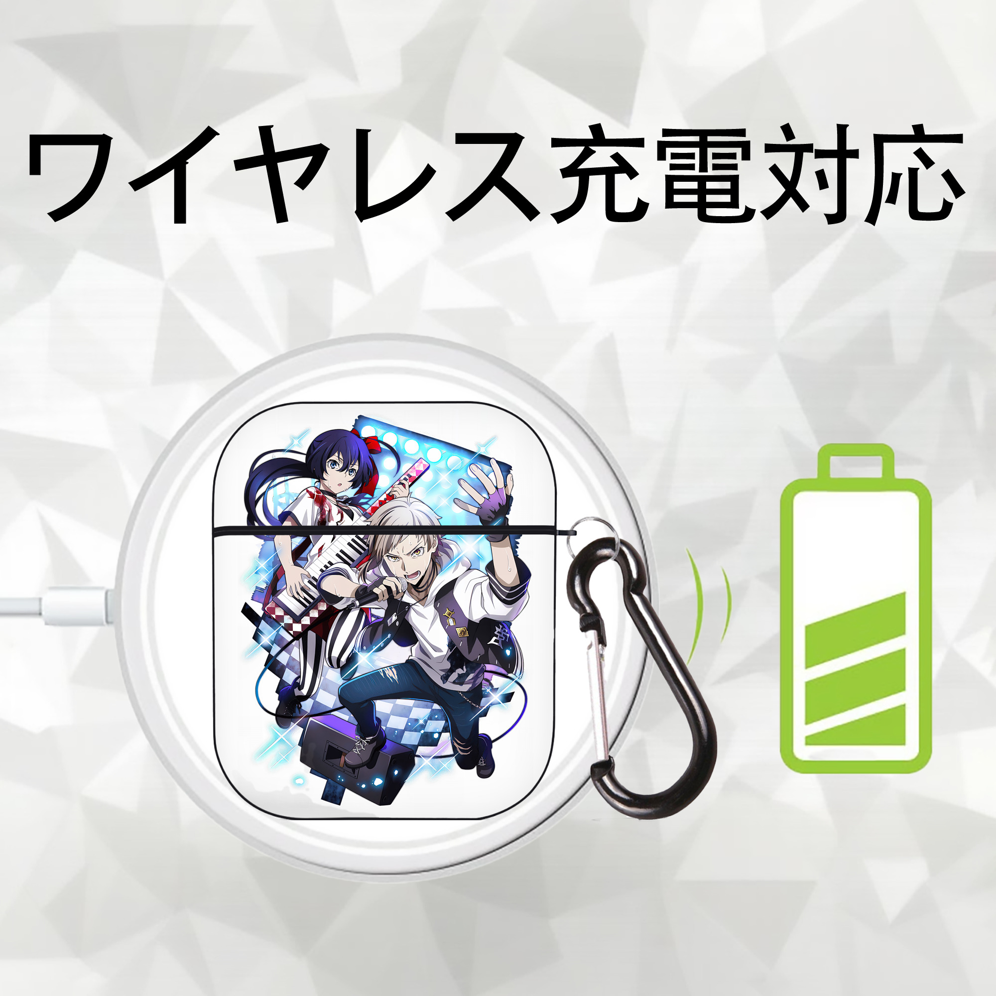 文豪ストレイドッグス Bungo Stray Dogs AirPods 第2世代保護ケース ハードシェル ブラック 耐衝撃・防指紋・カラビナ付き