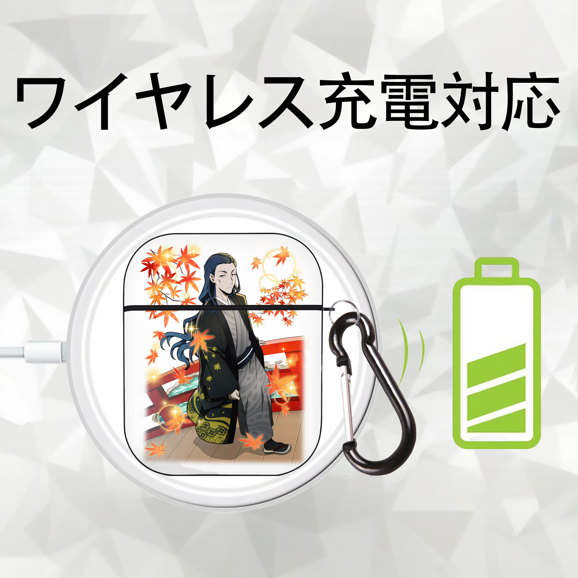 文豪ストレイドッグス Bungo Stray Dogs AirPods 第2世代保護ケース ハードシェル ブラック 耐衝撃・防指紋・カラビナ付き