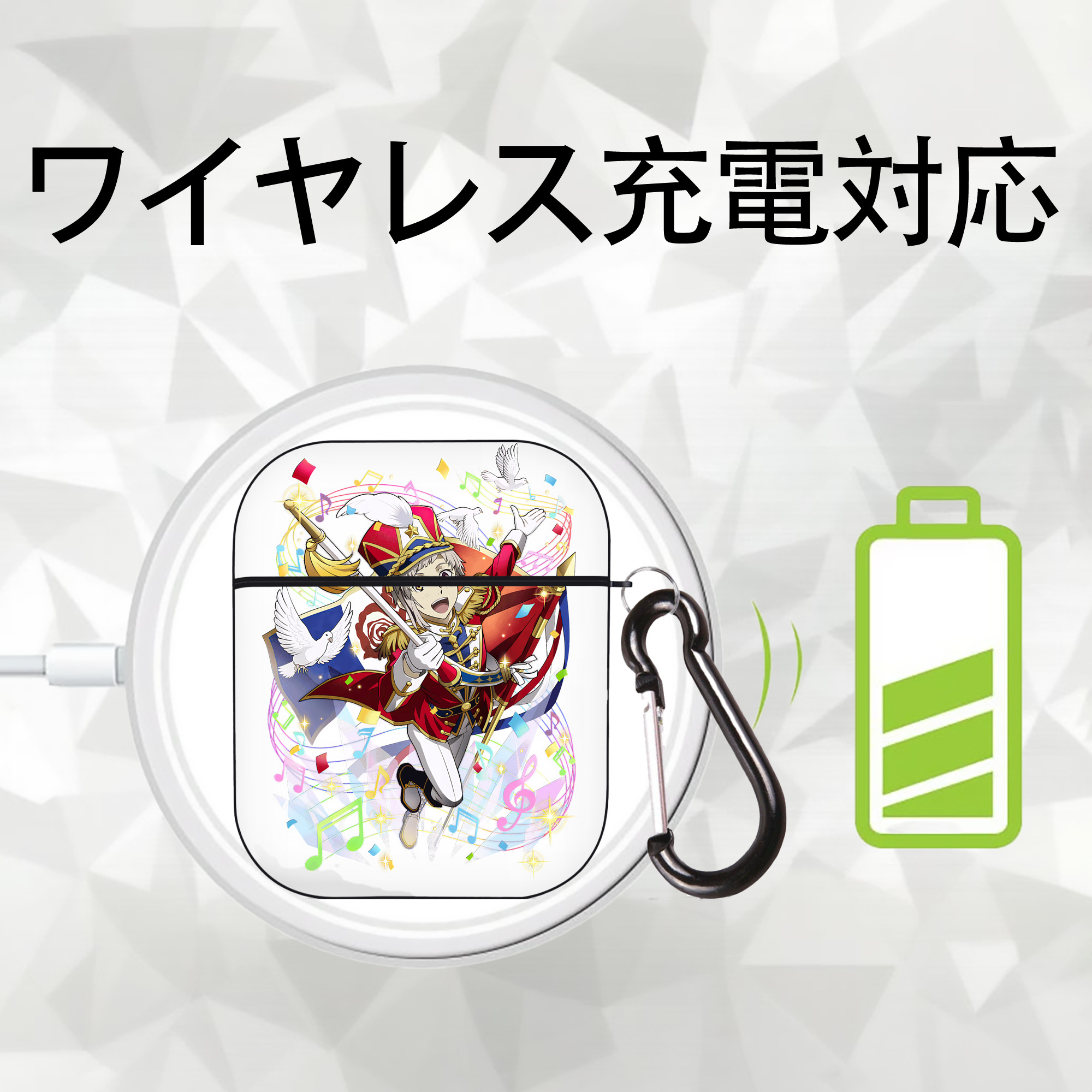 文豪ストレイドッグス Bungo Stray Dogs AirPods 第2世代保護ケース ハードシェル ブラック 耐衝撃・防指紋・カラビナ付き