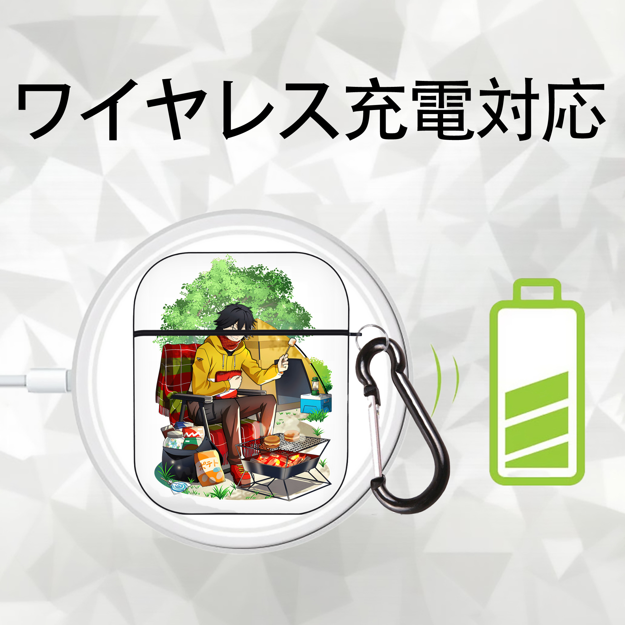 文豪ストレイドッグス Bungo Stray Dogs AirPods 第2世代保護ケース ハードシェル ブラック 耐衝撃・防指紋・カラビナ付き