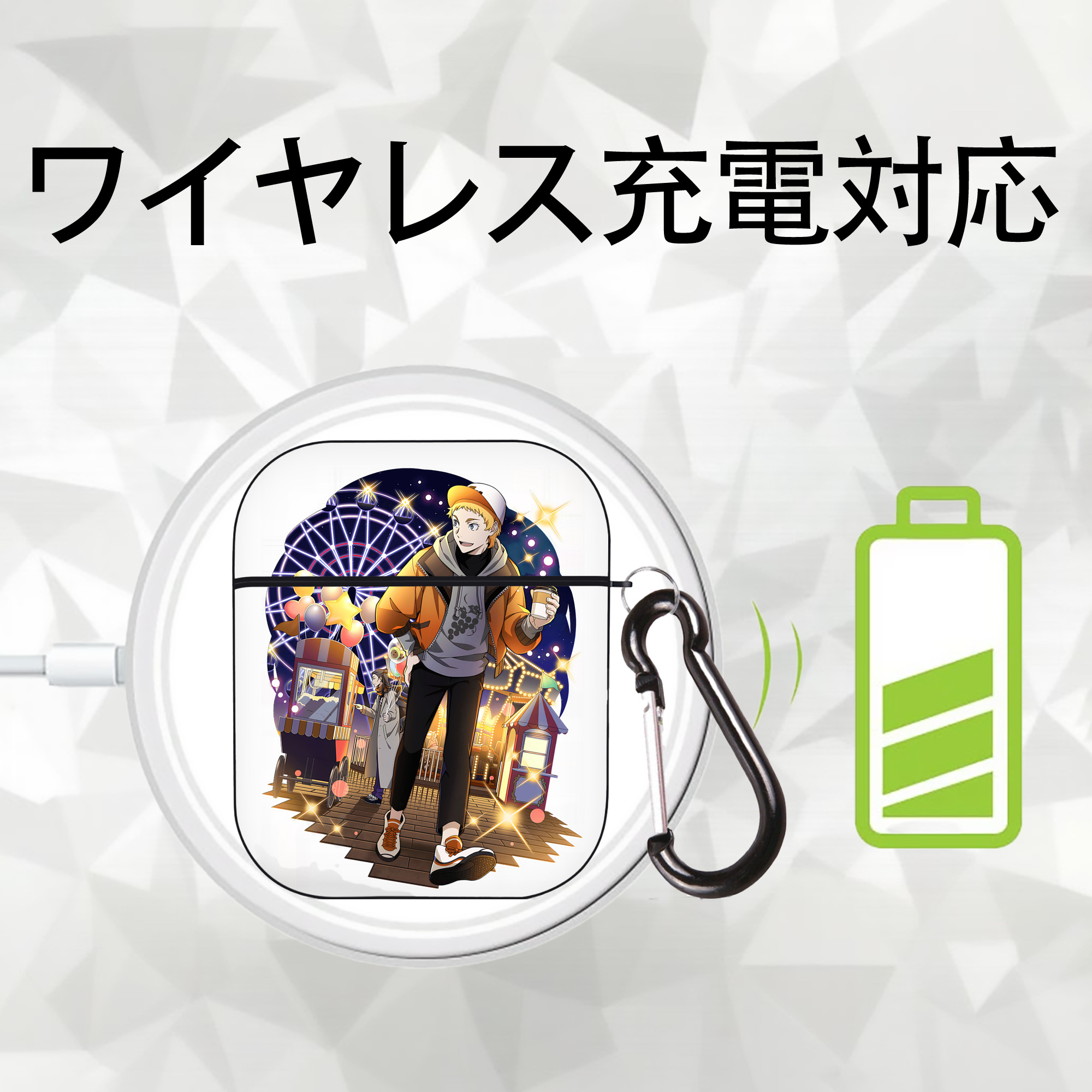 文豪ストレイドッグス Bungo Stray Dogs AirPods 第2世代保護ケース ハードシェル ブラック 耐衝撃・防指紋・カラビナ付き