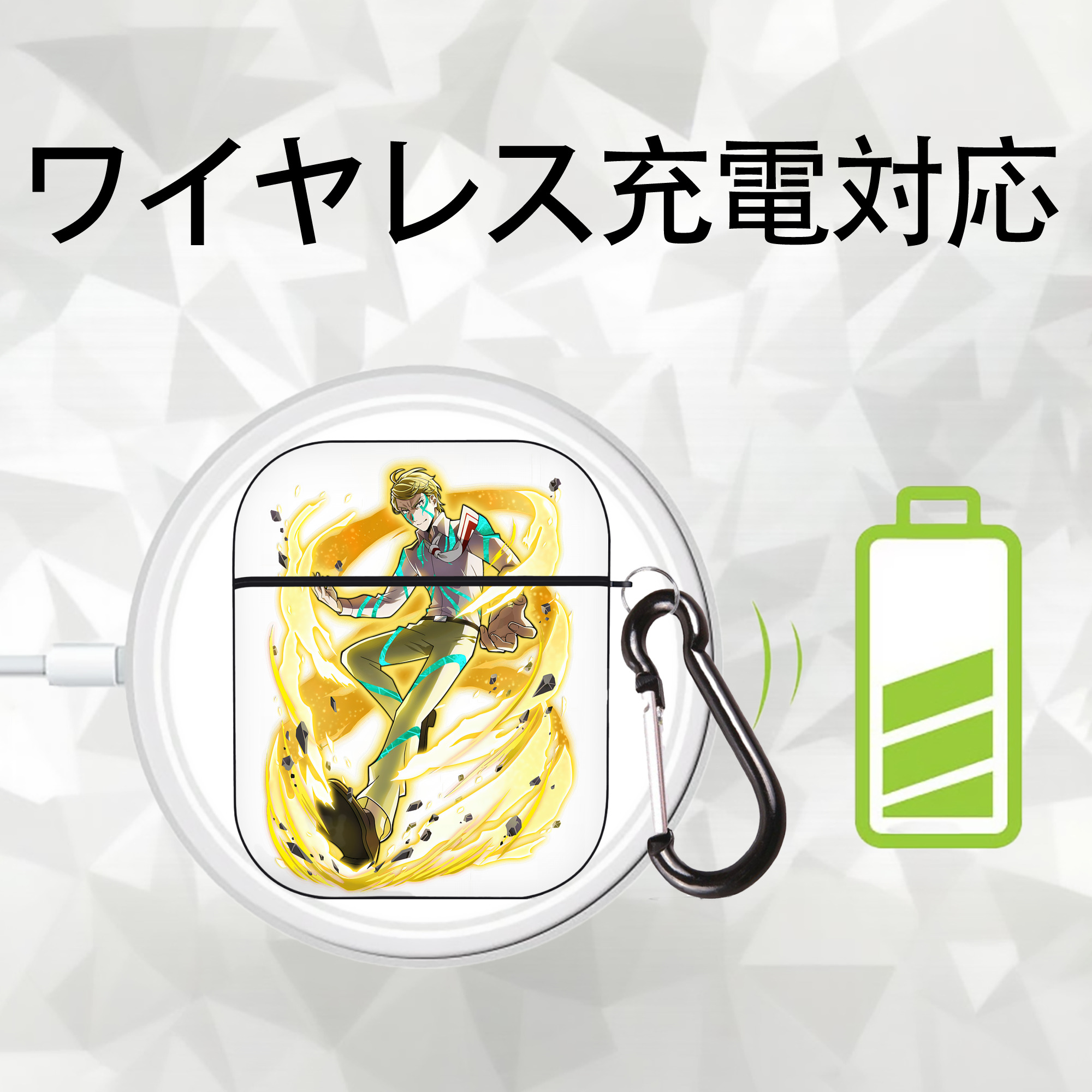 文豪ストレイドッグス Bungo Stray Dogs AirPods 第2世代保護ケース ハードシェル ブラック 耐衝撃・防指紋・カラビナ付き