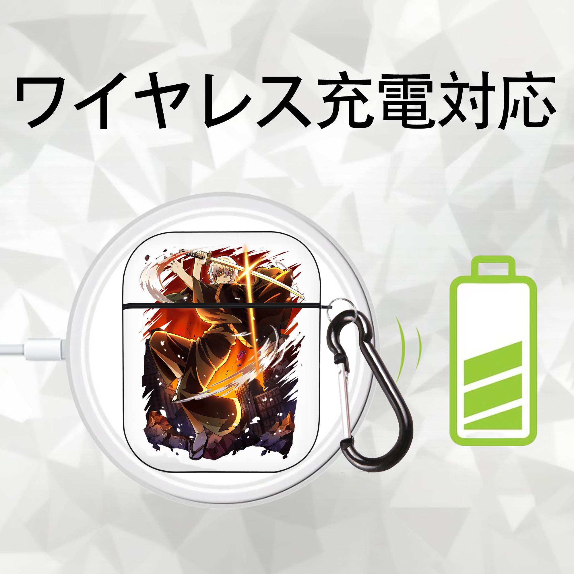 文豪ストレイドッグス Bungo Stray Dogs AirPods 第2世代保護ケース ハードシェル ブラック 耐衝撃・防指紋・カラビナ付き