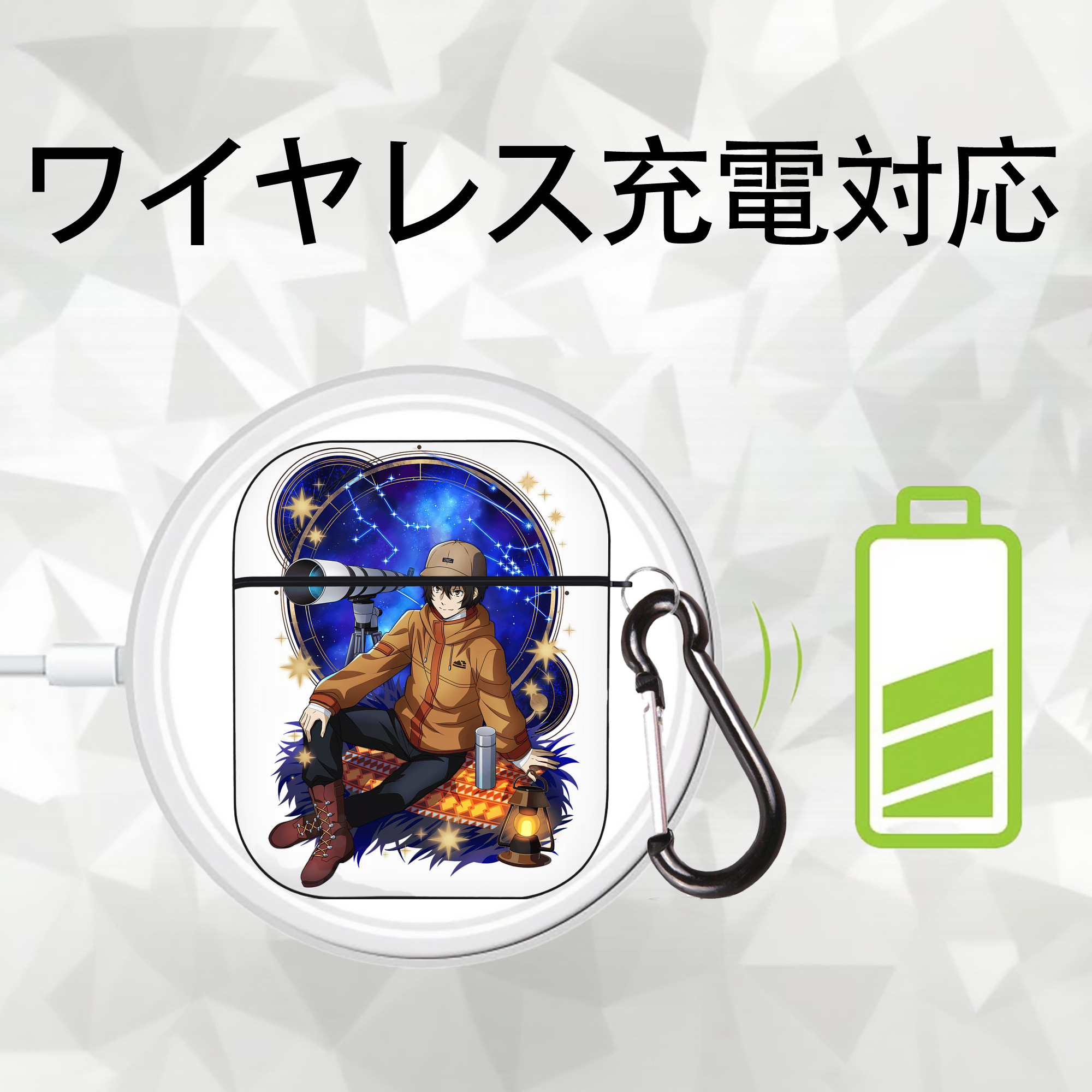 文豪ストレイドッグス Bungo Stray Dogs AirPods 第2世代保護ケース ハードシェル ブラック 耐衝撃・防指紋・カラビナ付き