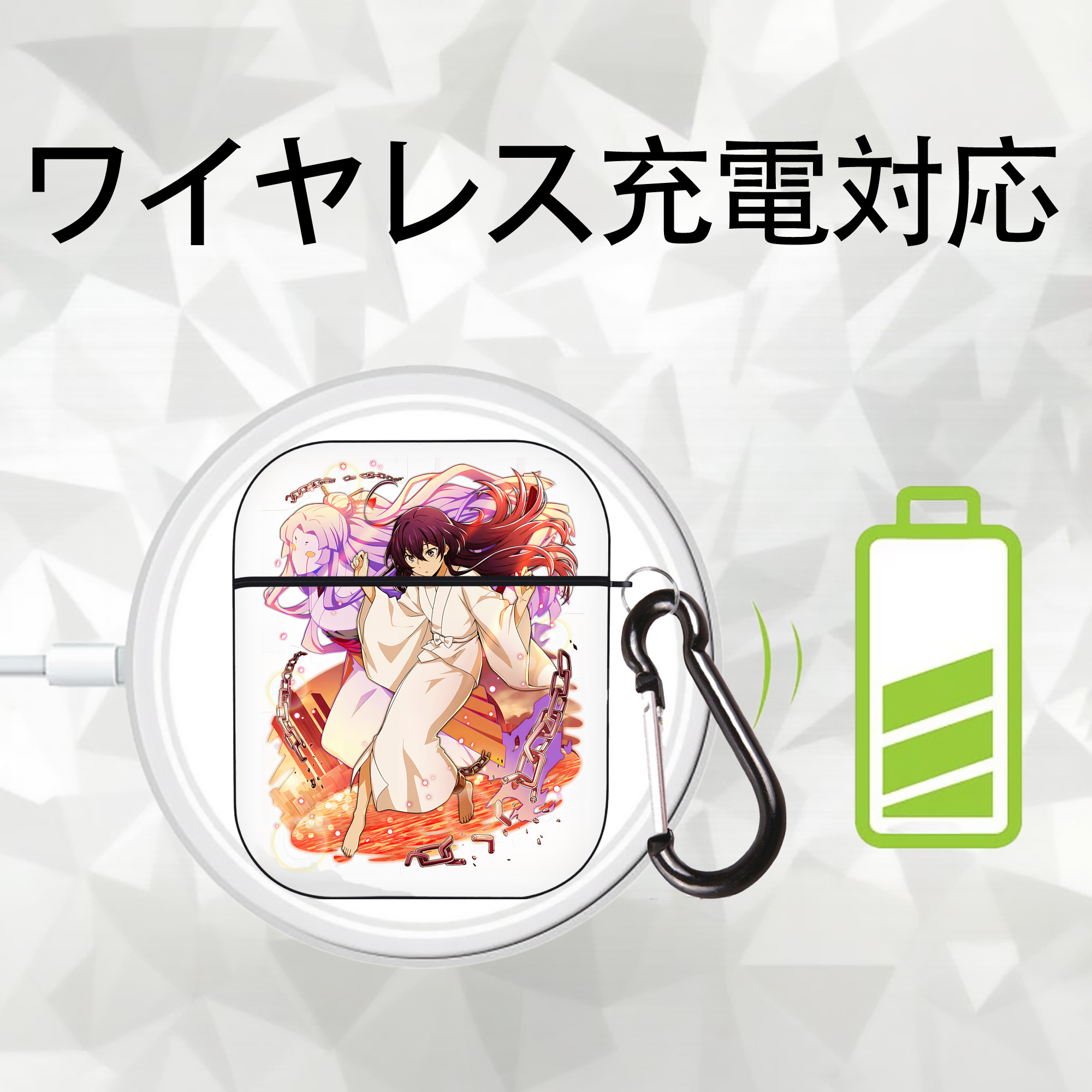 文豪ストレイドッグス Bungo Stray Dogs AirPods 第2世代保護ケース ハードシェル ブラック 耐衝撃・防指紋・カラビナ付き