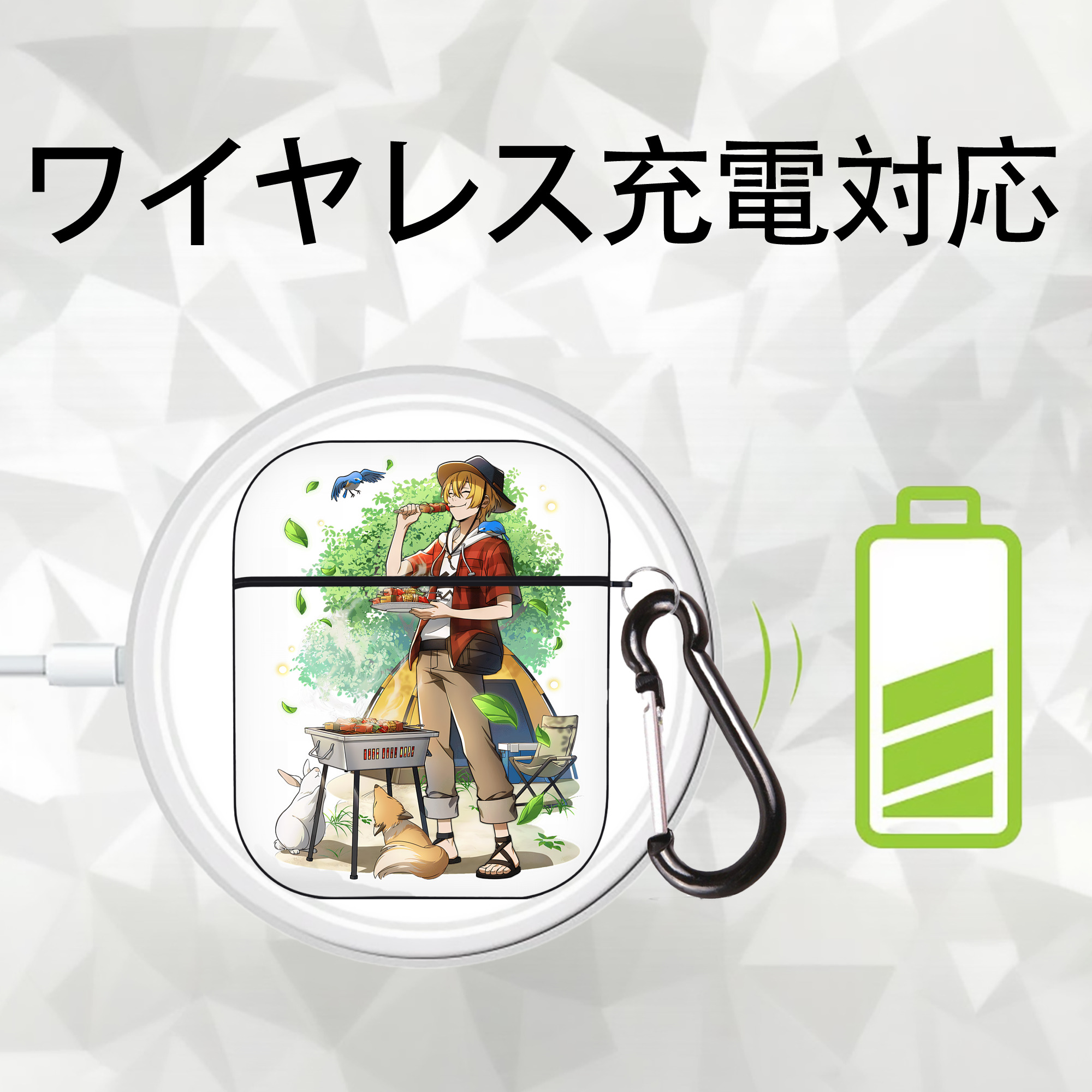 文豪ストレイドッグス Bungo Stray Dogs AirPods 第2世代保護ケース ハードシェル ブラック 耐衝撃・防指紋・カラビナ付き