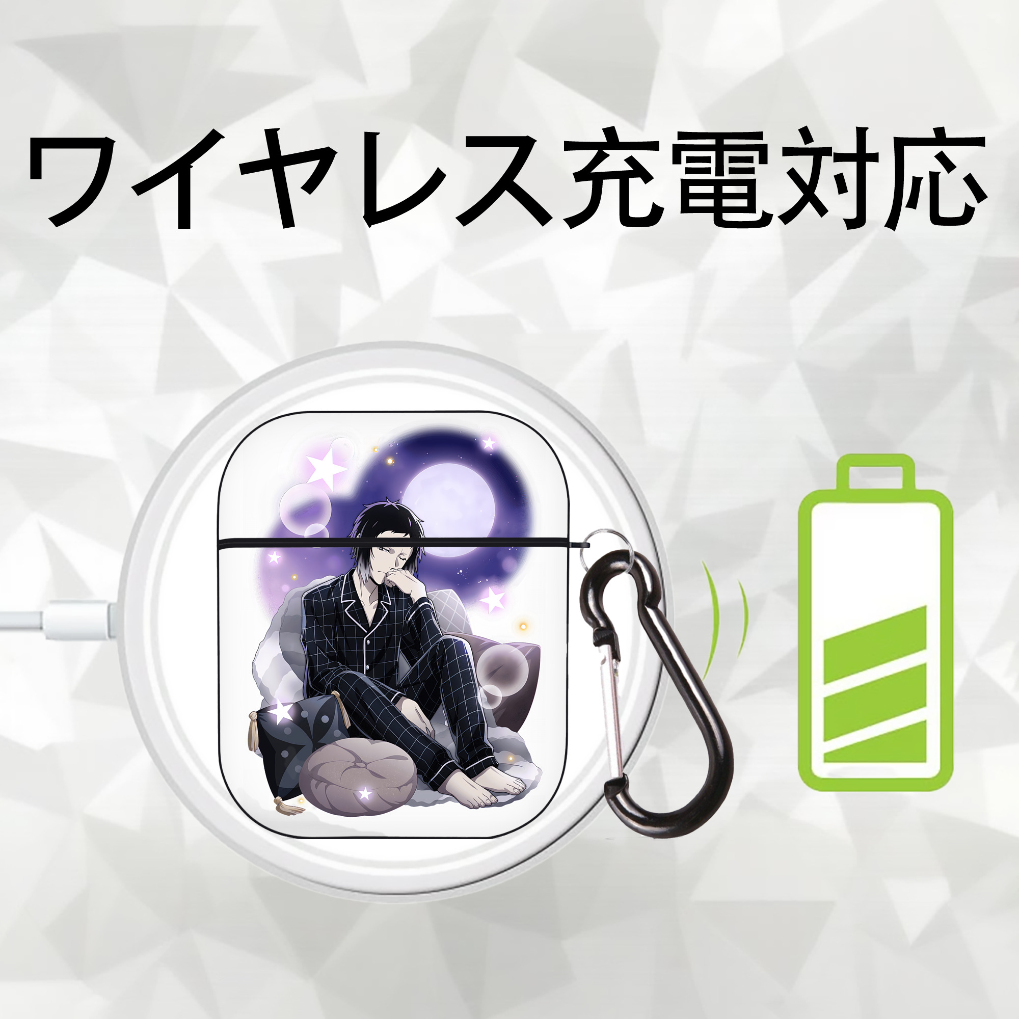 文豪ストレイドッグス Bungo Stray Dogs AirPods 第2世代保護ケース ハードシェル ブラック 耐衝撃・防指紋・カラビナ付き