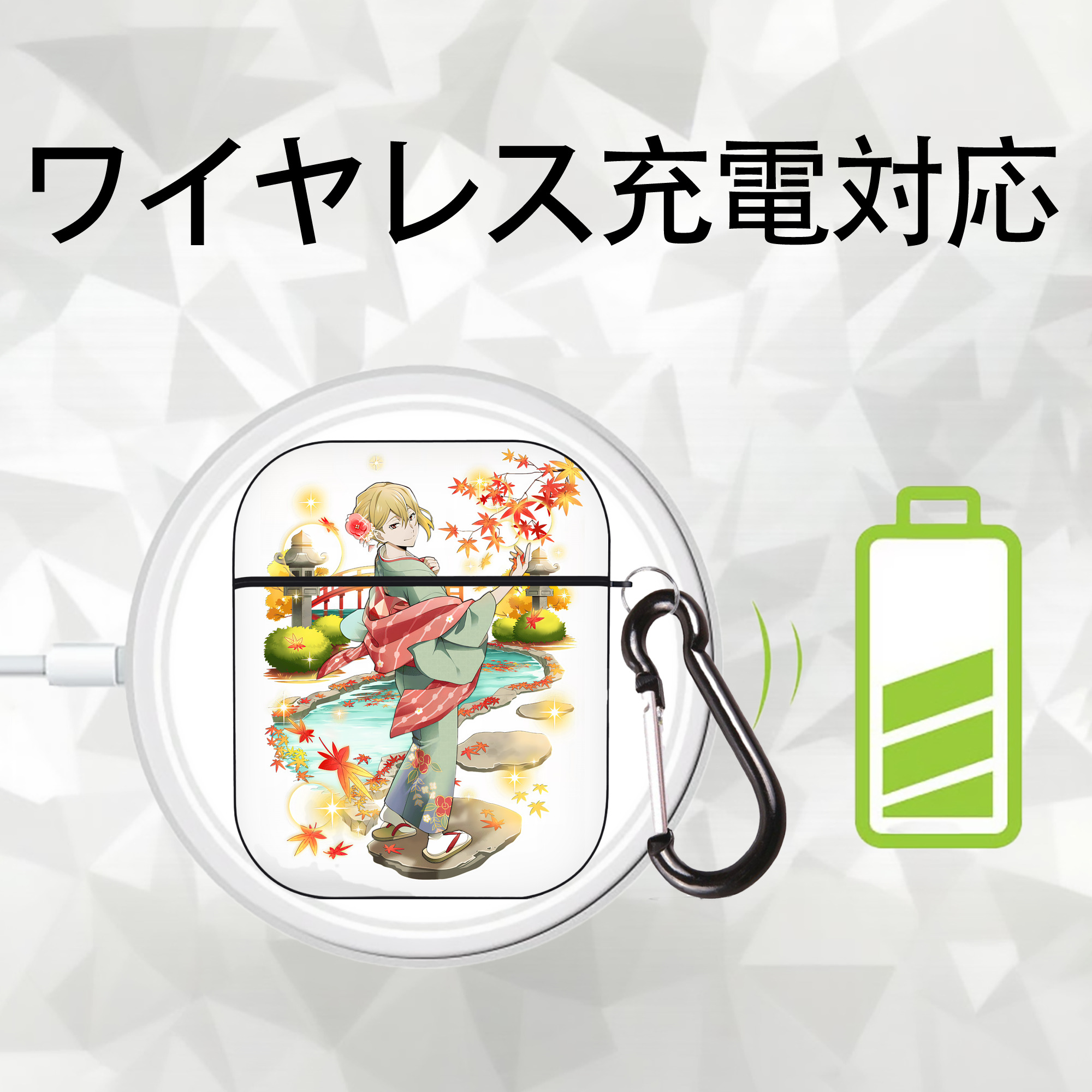 文豪ストレイドッグス Bungo Stray Dogs AirPods 第2世代保護ケース ハードシェル ブラック 耐衝撃・防指紋・カラビナ付き