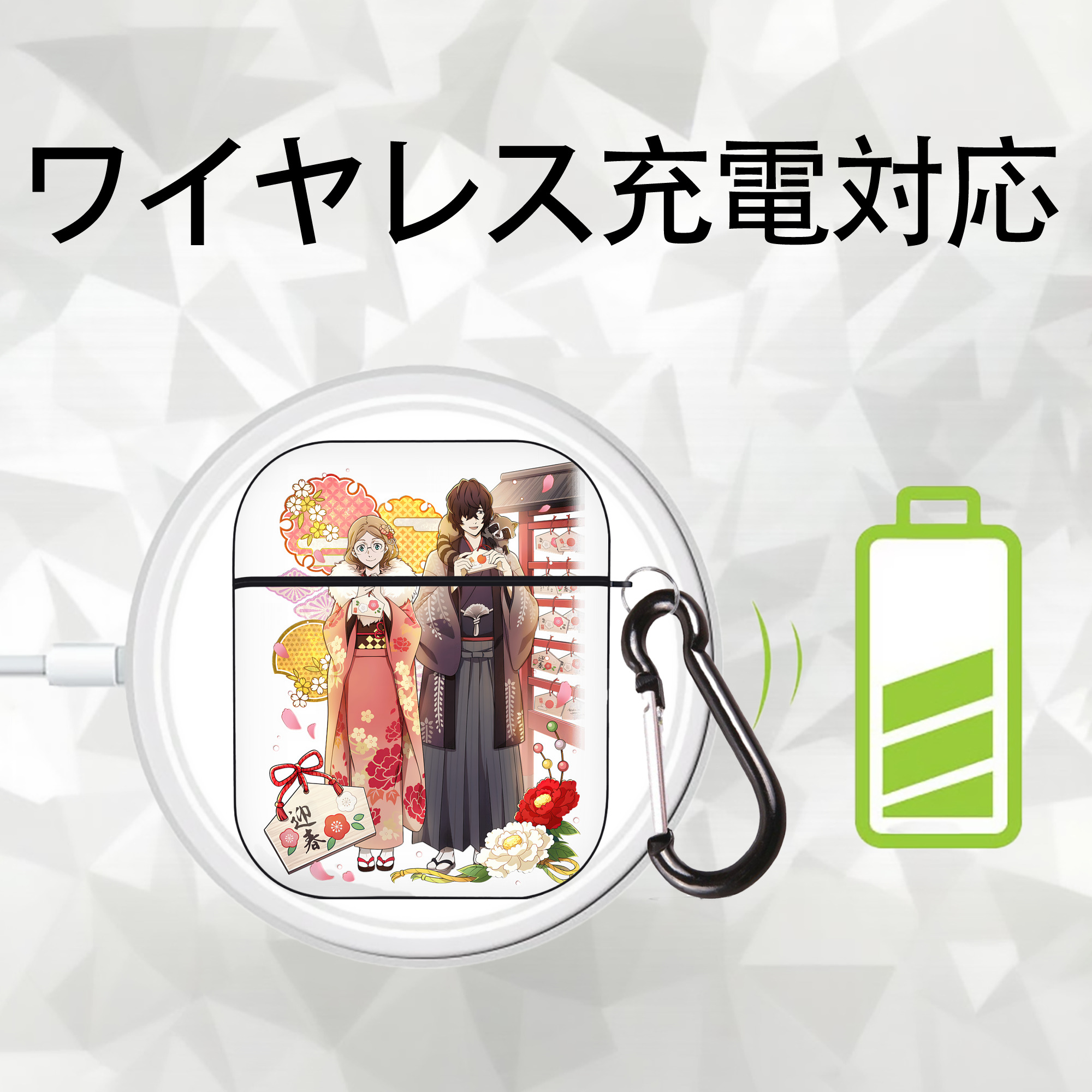 文豪ストレイドッグス Bungo Stray Dogs AirPods 第2世代保護ケース ハードシェル ブラック 耐衝撃・防指紋・カラビナ付き