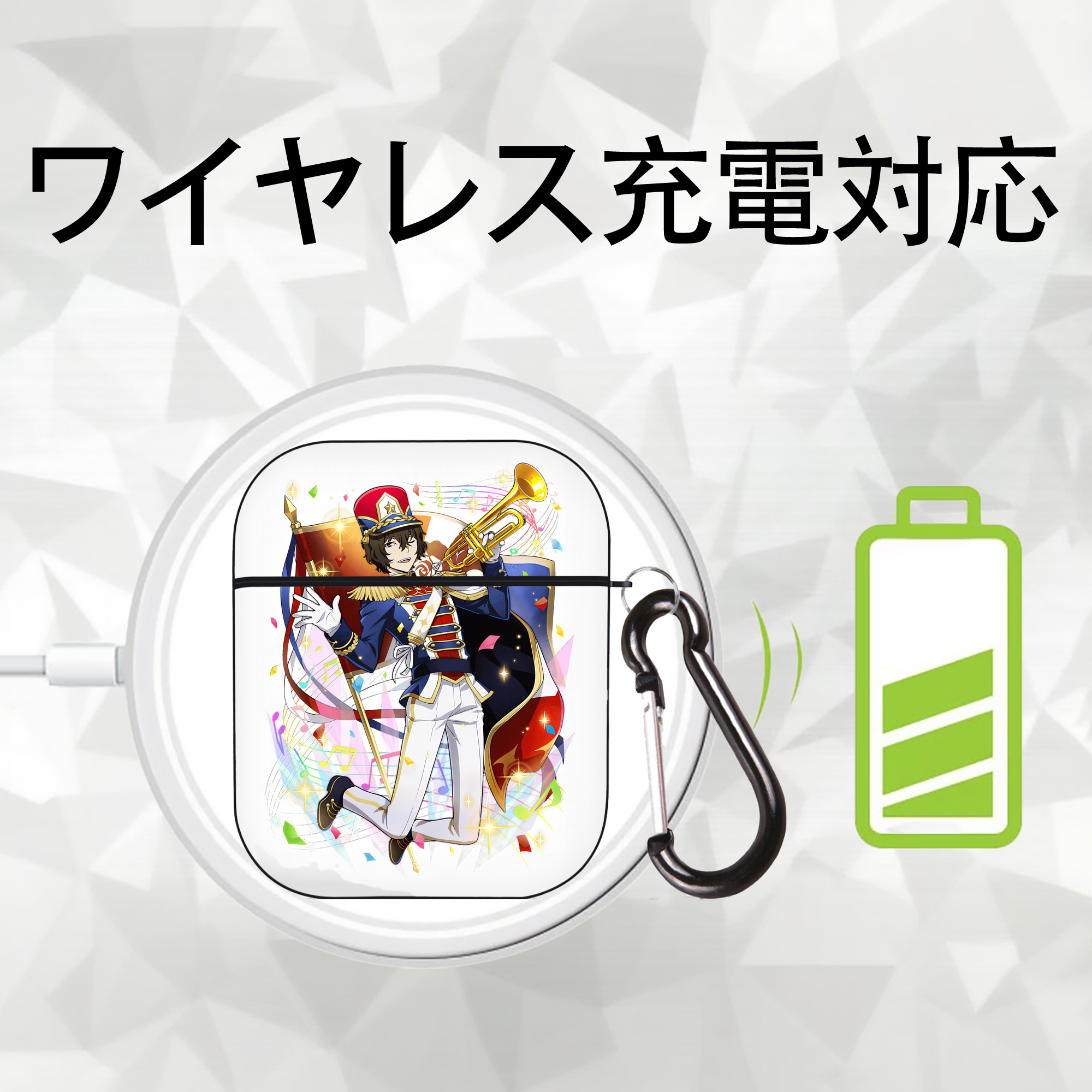 文豪ストレイドッグス Bungo Stray Dogs AirPods 第2世代保護ケース ハードシェル ブラック 耐衝撃・防指紋・カラビナ付き
