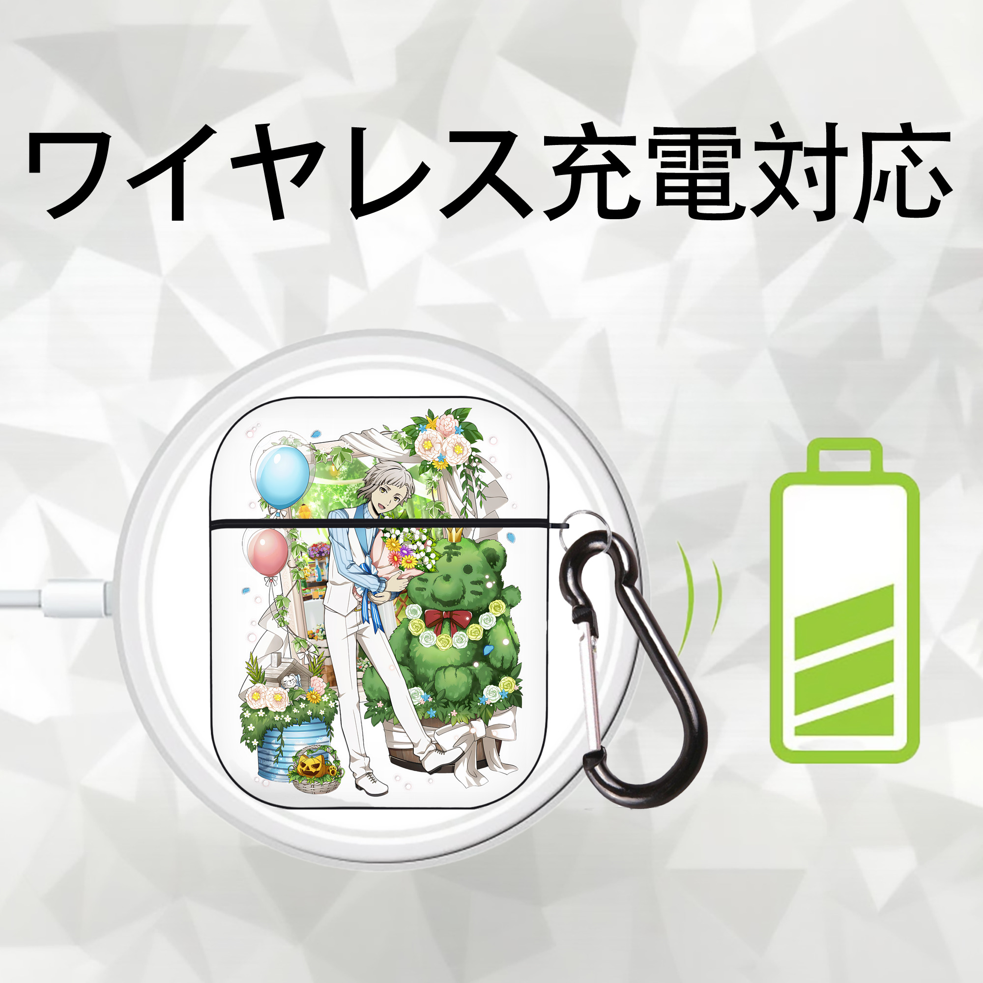 文豪ストレイドッグス Bungo Stray Dogs AirPods 第2世代保護ケース ハードシェル ブラック 耐衝撃・防指紋・カラビナ付き