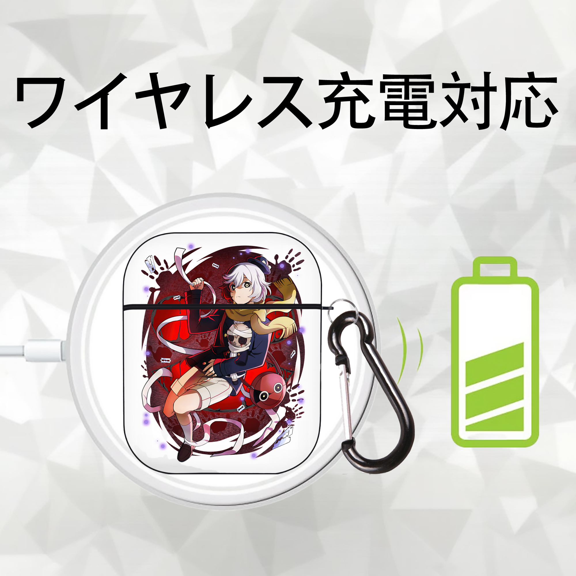 文豪ストレイドッグス Bungo Stray Dogs AirPods 第2世代保護ケース ハードシェル ブラック 耐衝撃・防指紋・カラビナ付き